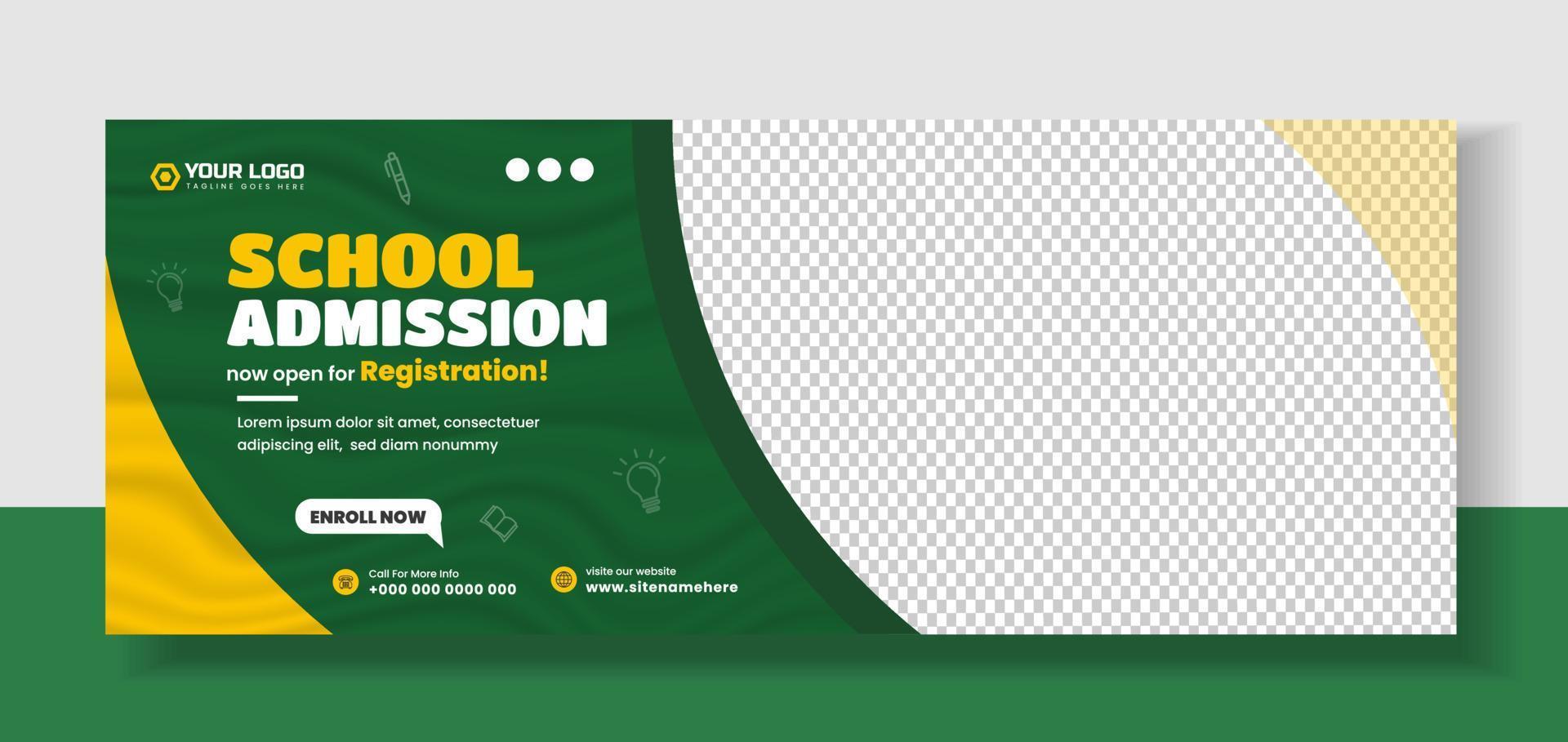 School admission social media cover design. back to school social media cover banner design. Back to school admission social media cover and web banner. school admission web banner vector