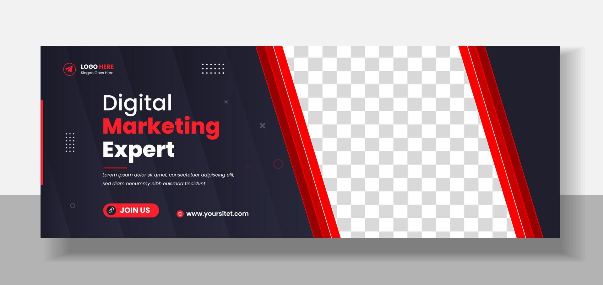 Digital marketing Social Media Cover photo Template Design . digital marketing agency web banner. business marketing social media cover design with red color. web banner. social media cover design. vector