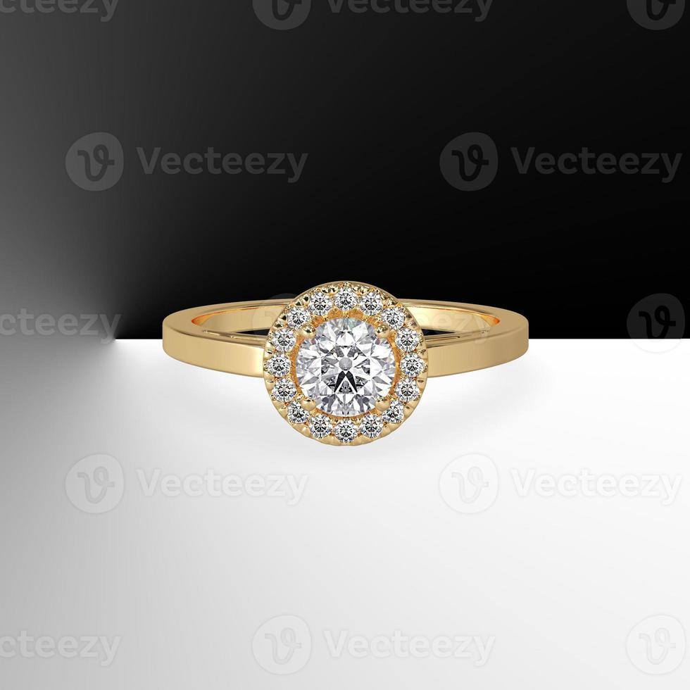 halo engagement ring with round center stone and plain shank filigree inside 3d render photo
