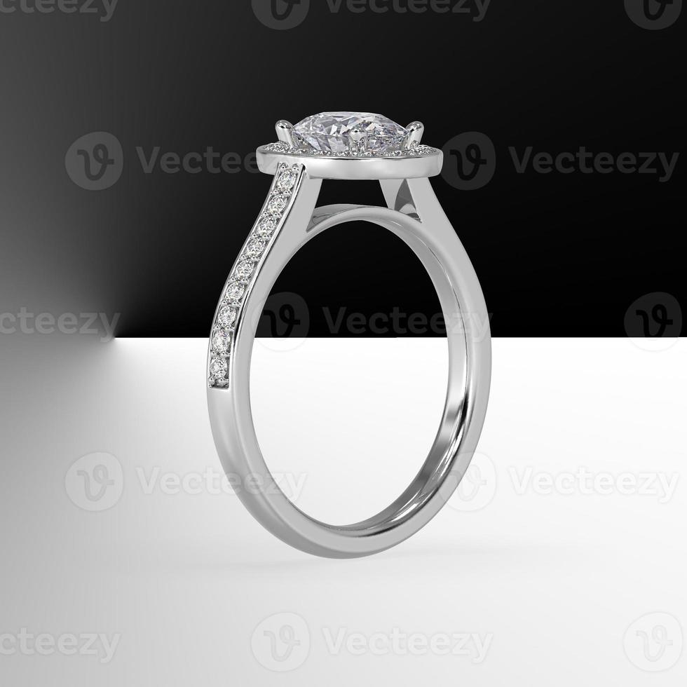 oval diamond pave set halo with side pave set gems in white gold 3d render photo