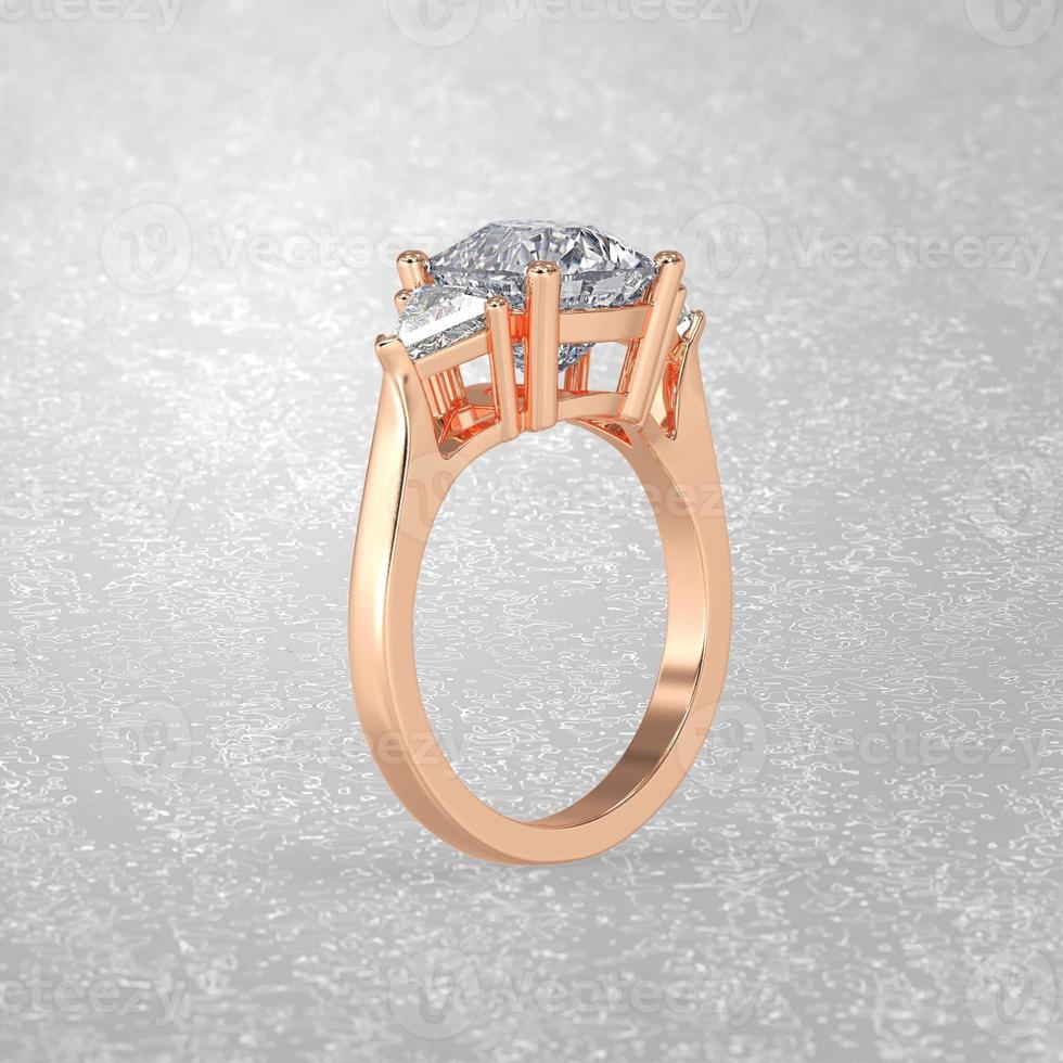 3 stone engagement ring in gold 3D render photo