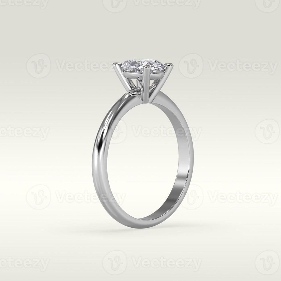 solitaire engagement ring standing position in metal gold 3D render photo