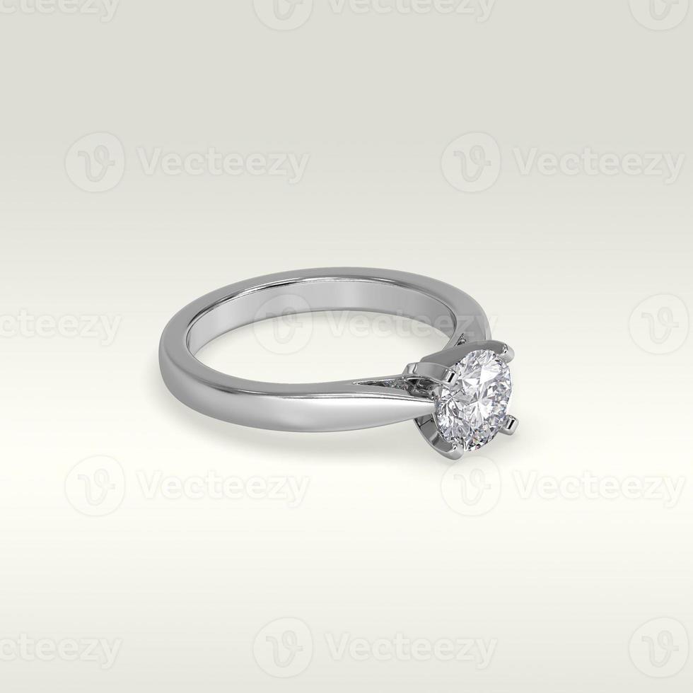 anillo de compromiso solitario en posición tumbada en oro blanco 3d render foto