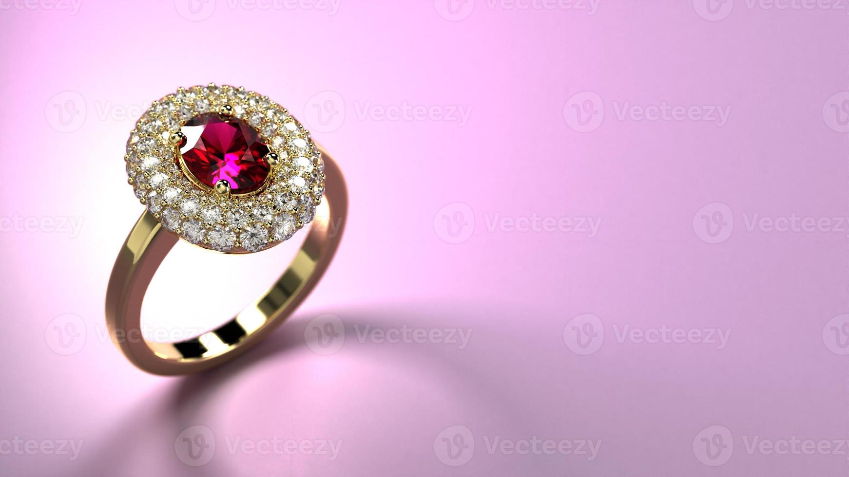 ruby halo ring with plain shank 3d render photo