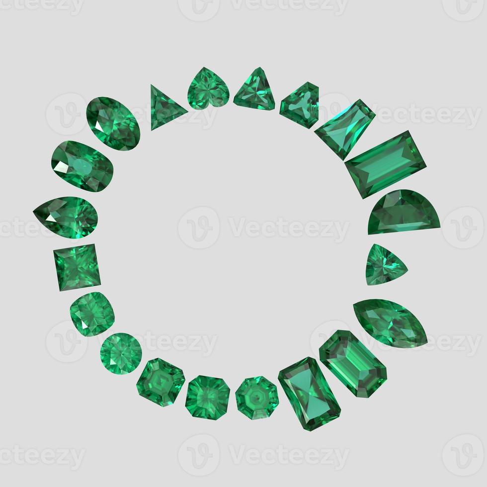 emerald color stone in all gem shapes 3D render photo