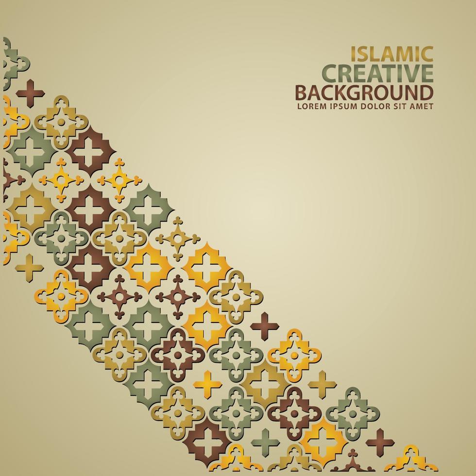 Islamic design greeting card background template with ornamental colorful detail of floral mosaic islamic art ornament vector