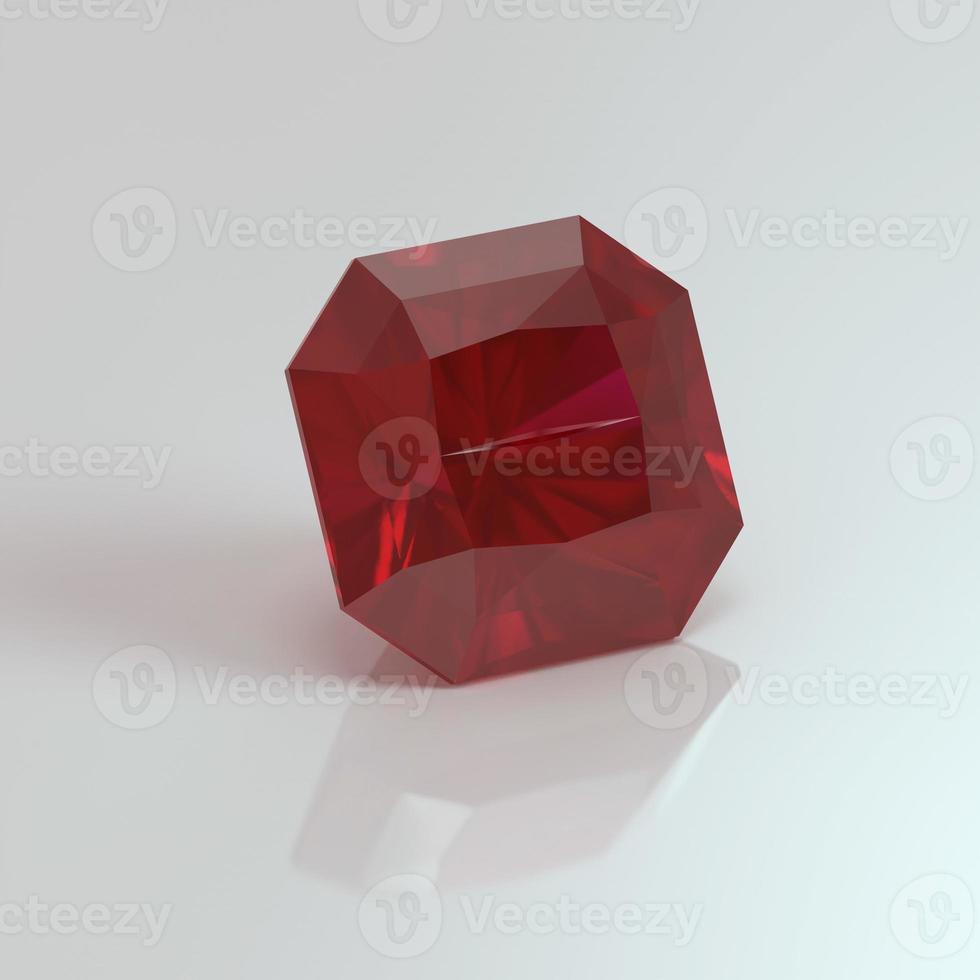 ruby gemstone radiant square 3D render photo