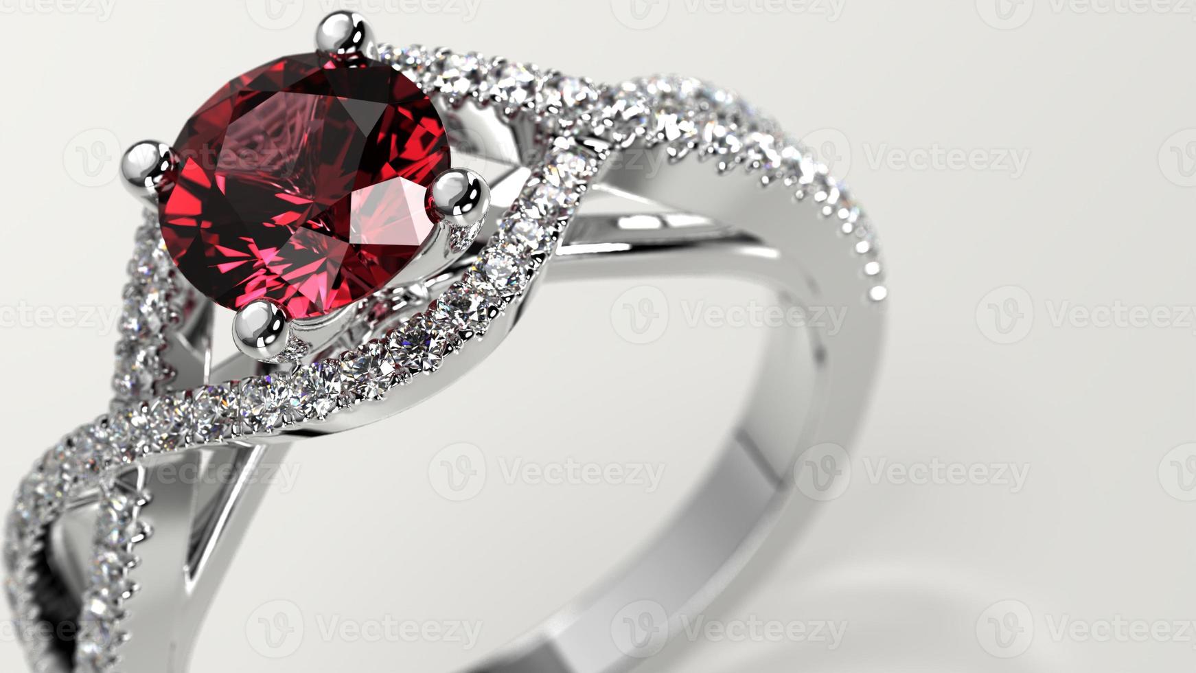 closeup shot with ruby solitaire criss cross engagement ring photo