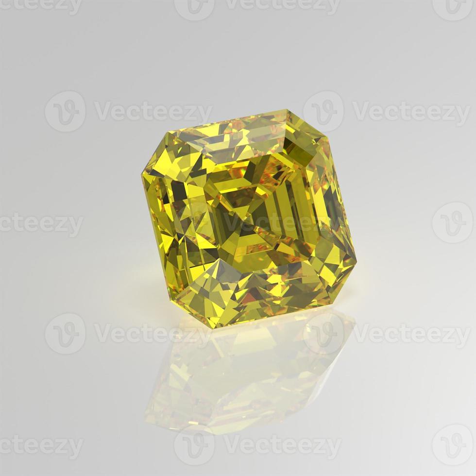 yellow diamond gemstone asscher 3D render photo