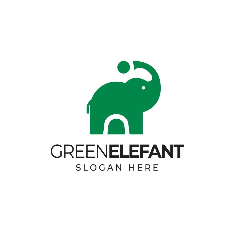 Simple green silhouette elephant logo design inspiration, ball vector