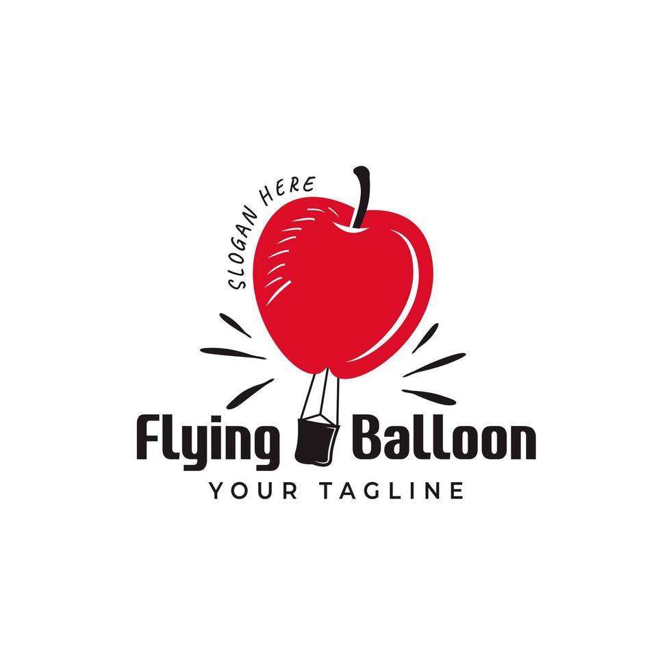 globo volador ilustración logo manzana roja volando en el aire único. vector
