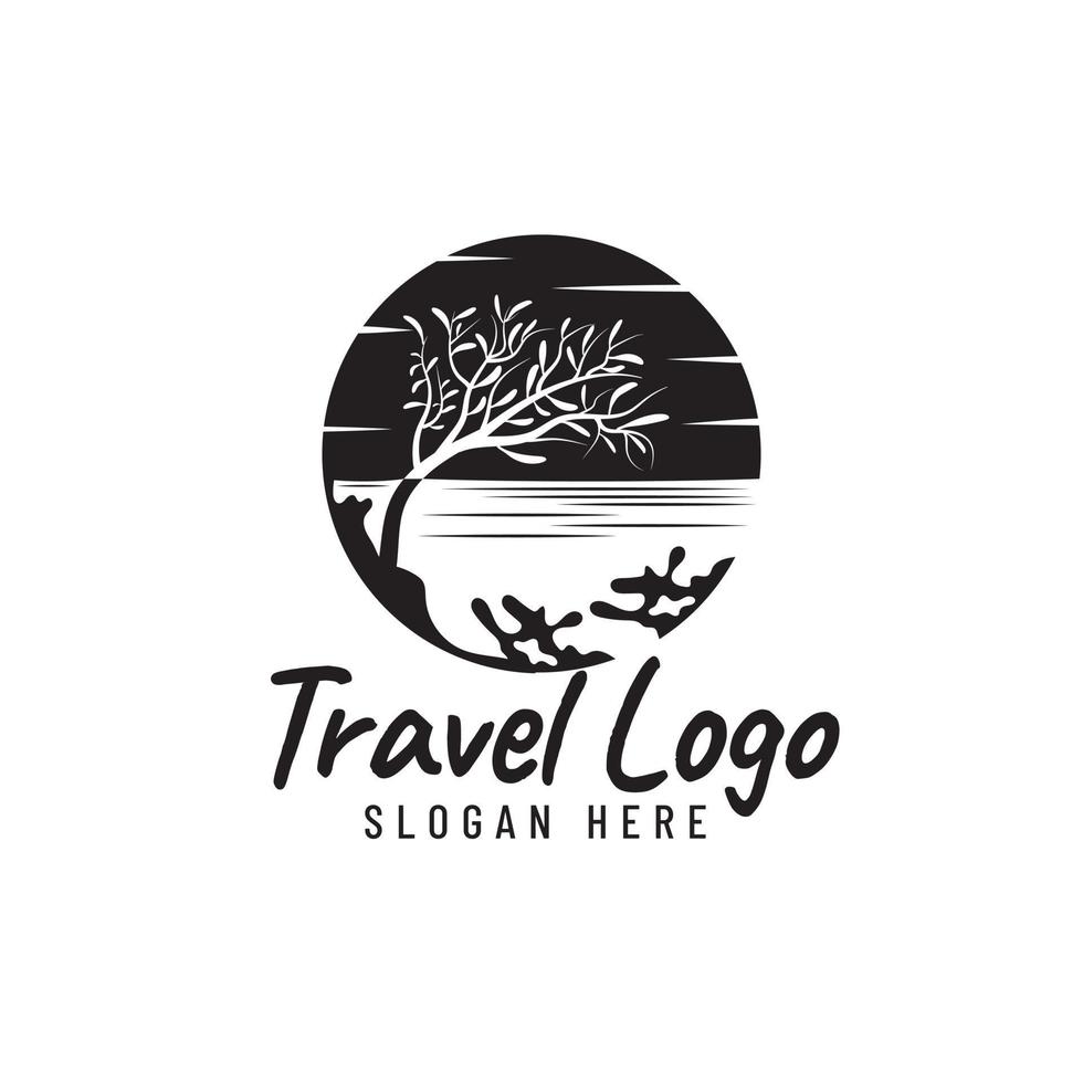 Seabed and marine flora logo illustration, circle shape vector design template