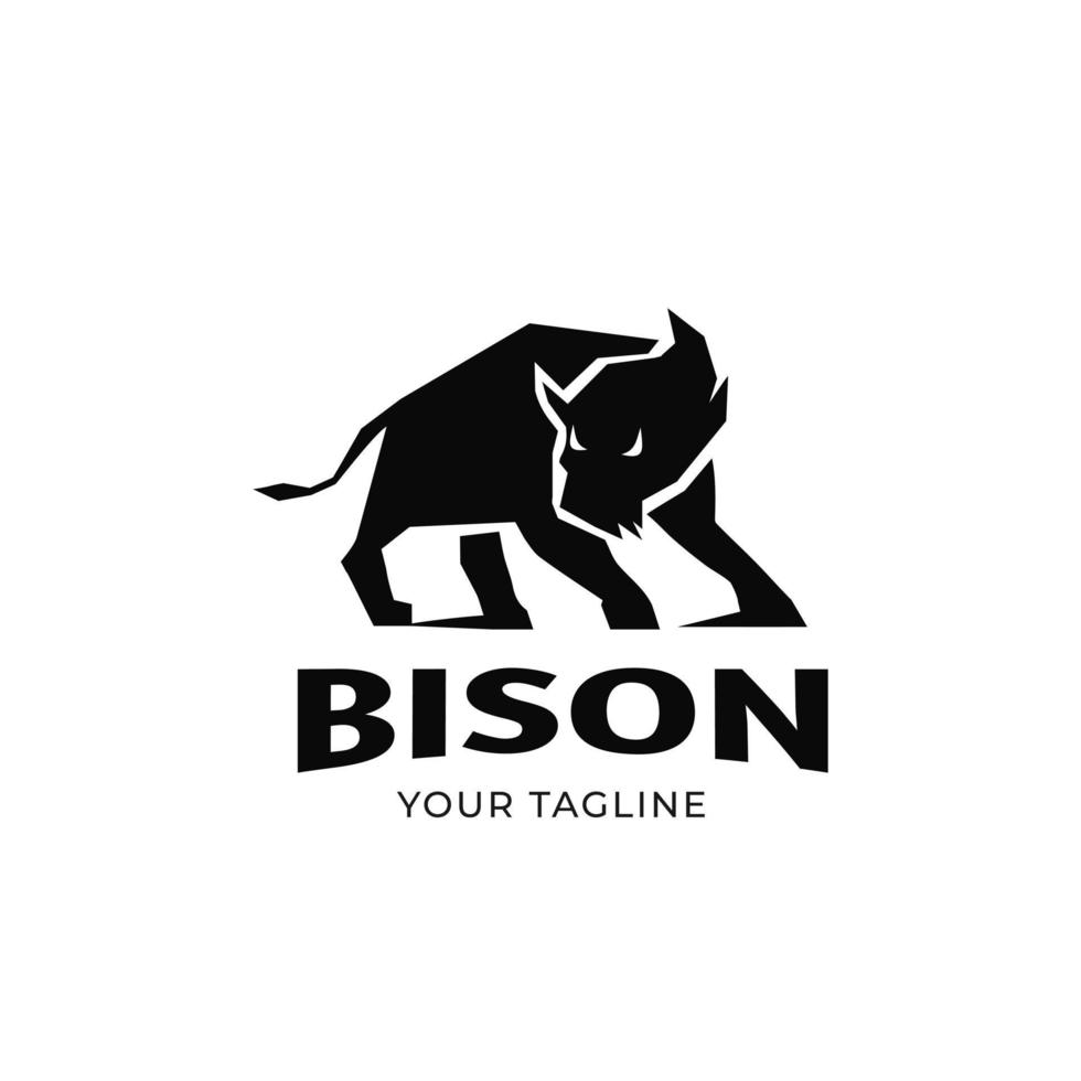 logo vector diseño silueta de bisonte icono aislado agresivo l