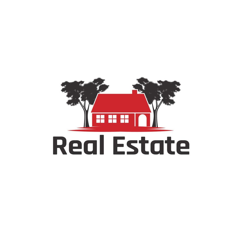 Red house logo surrounded by shady trees vector