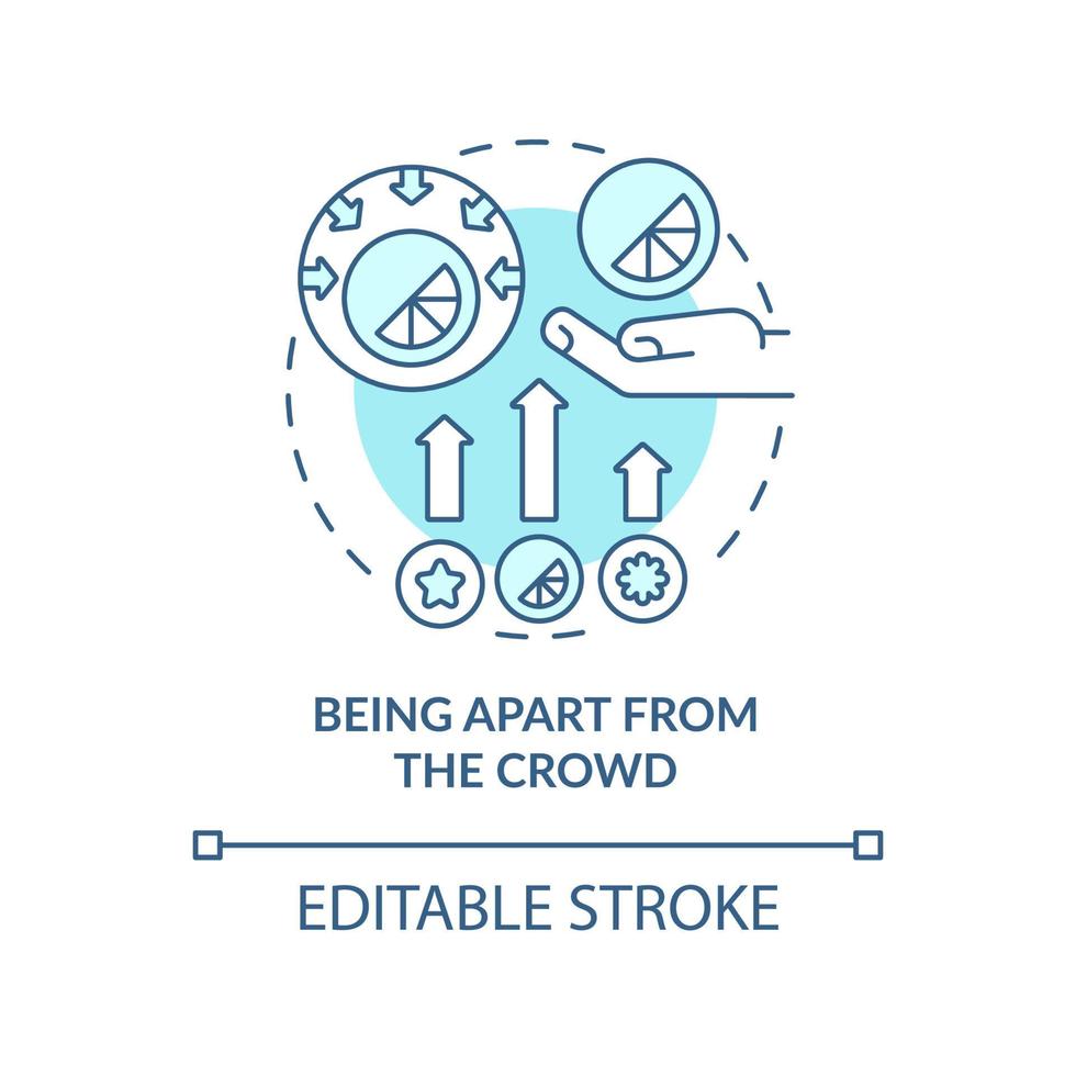 Being apart from crowd turquoise concept icon. Own style. Good design importance abstract idea thin line illustration. Isolated outline drawing. Editable stroke. Arial, Myriad Pro-Bold fonts used vector