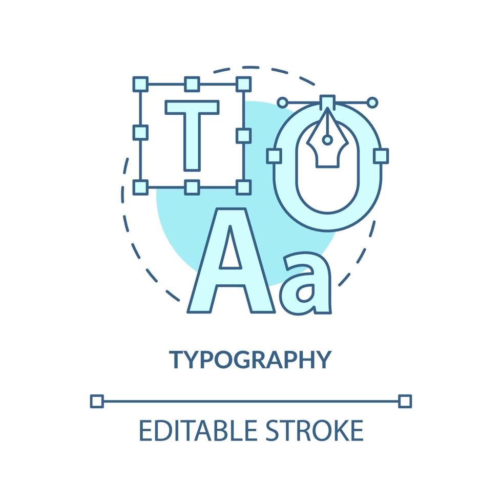 icono de concepto de tipografía turquesa. herramienta de diseño. principios de diseño gráfico idea abstracta ilustración de línea delgada. dibujo de contorno aislado. trazo editable. arial, innumerables fuentes pro-bold utilizadas vector