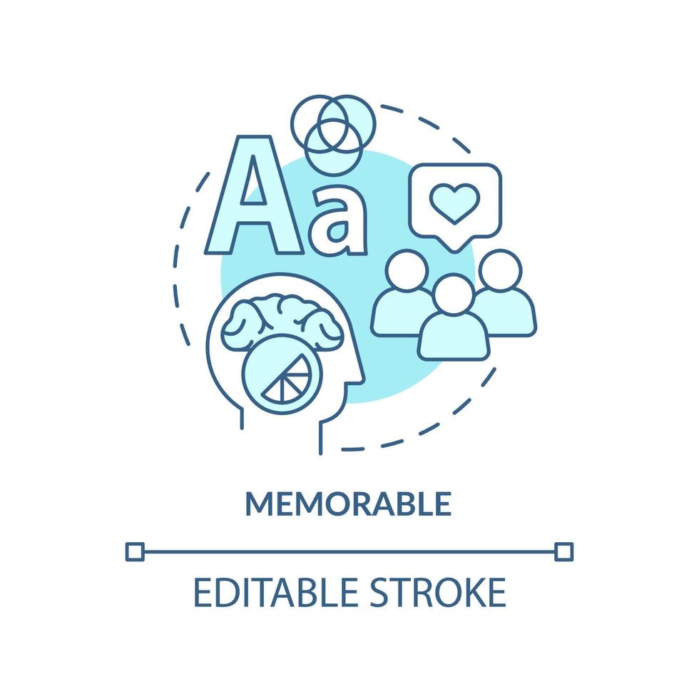 Memorable turquoise concept icon. Designer work. Good logo design characteristics abstract idea thin line illustration. Isolated outline drawing. Editable stroke. Arial, Myriad Pro-Bold fonts used vector