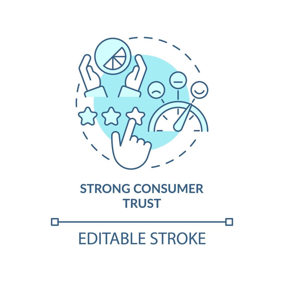 Strong consumer trust turquoise concept icon. Website rating. Good design importance abstract idea thin line illustration. Isolated outline drawing. Editable stroke. Arial, Myriad Pro-Bold fonts used vector
