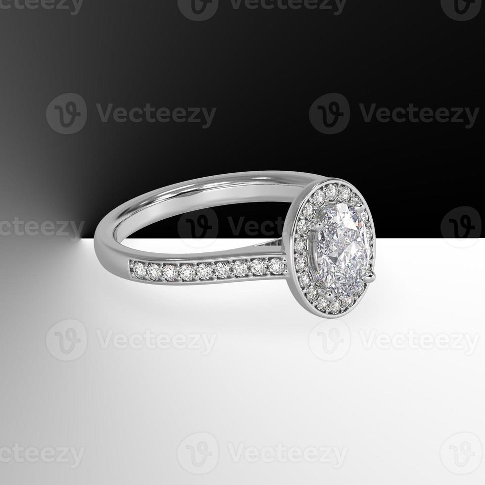 oval diamond pave set halo with side pave set gems in white gold 3d render photo