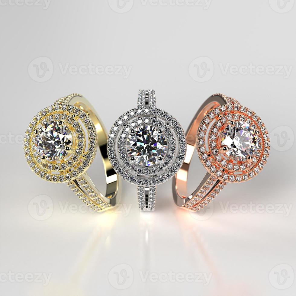 stacked three metal color double halo ring photo