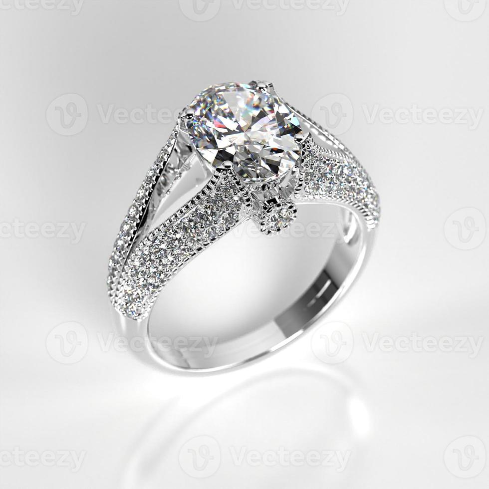 white and platinum engagement ring perspective 3d render photo