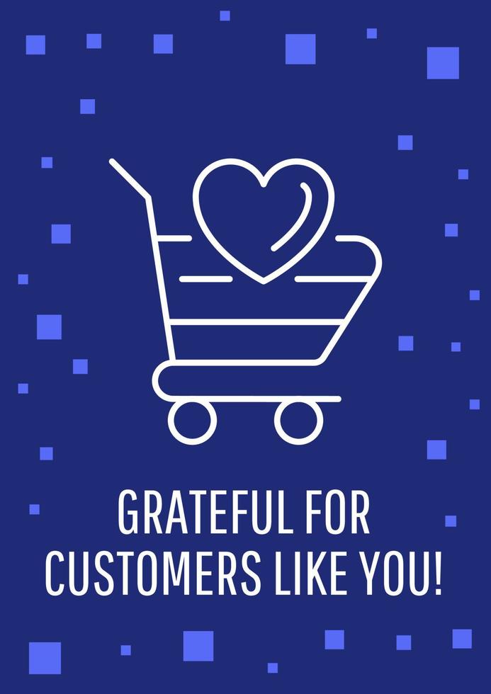 Appreciate our customers postcard with linear glyph icon. Greeting card with decorative vector design. Simple style poster with creative lineart illustration. Flyer with holiday wish