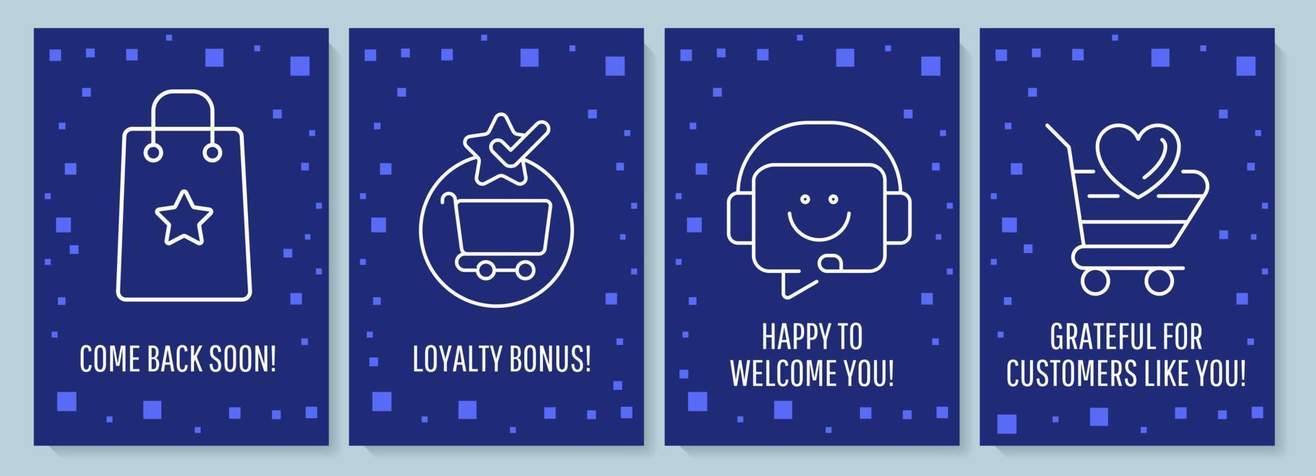 To best customer postcard with linear glyph icon set. Client retention. Greeting card with decorative vector design. Simple style poster with creative lineart illustration. Flyer with holiday wish