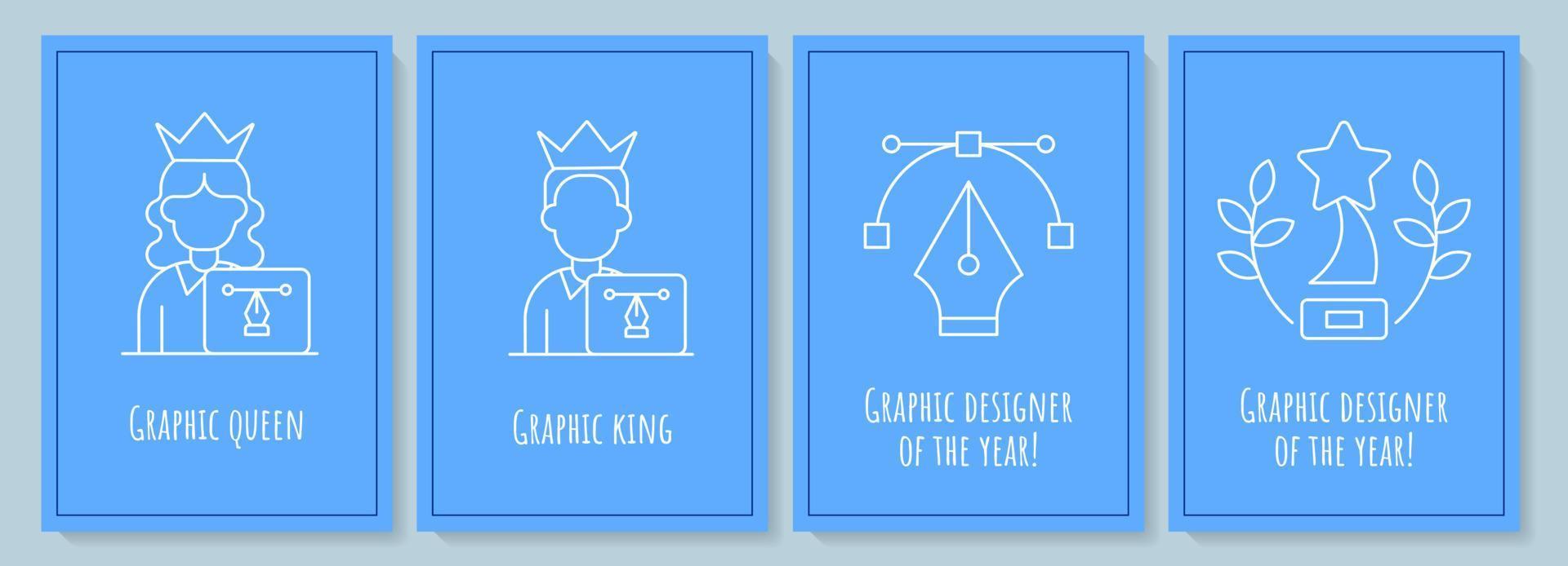 Graphic designer vocation postcards with linear glyph icon set. Greeting card with decorative vector design. Simple style poster with creative lineart illustration. Flyer with holiday wish