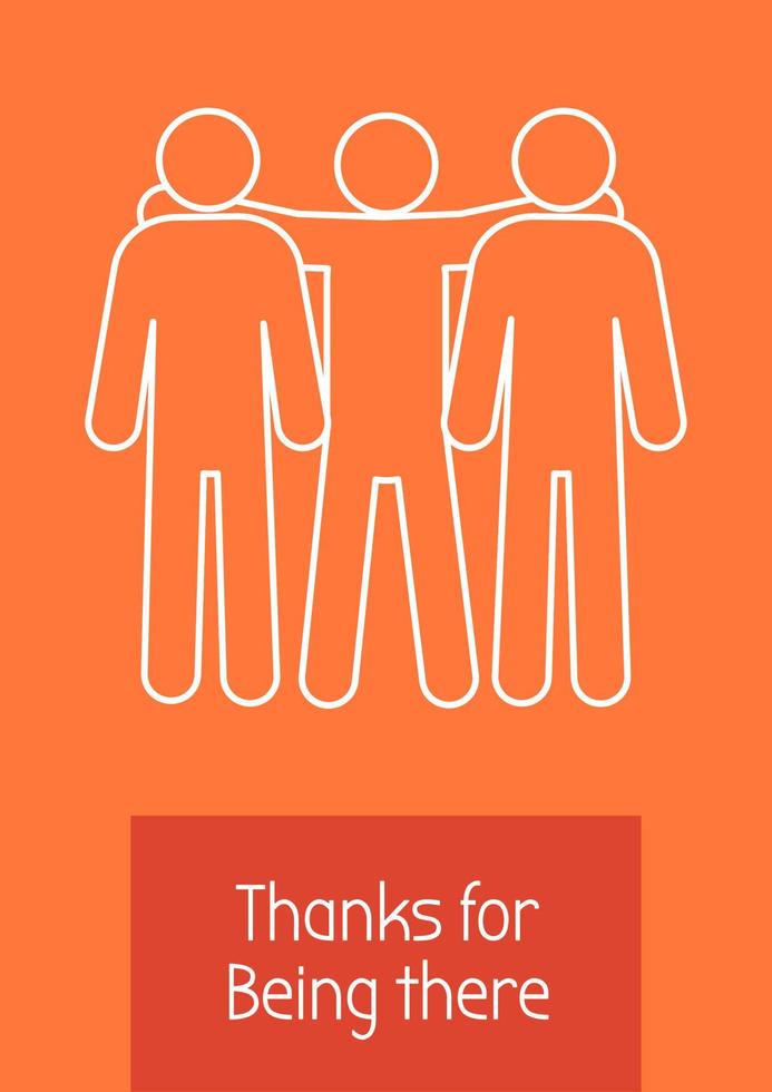 Thank you for support postcard with linear glyph icon. Friendship. Greeting card with decorative vector design. Simple style poster with creative lineart illustration. Flyer with holiday wish