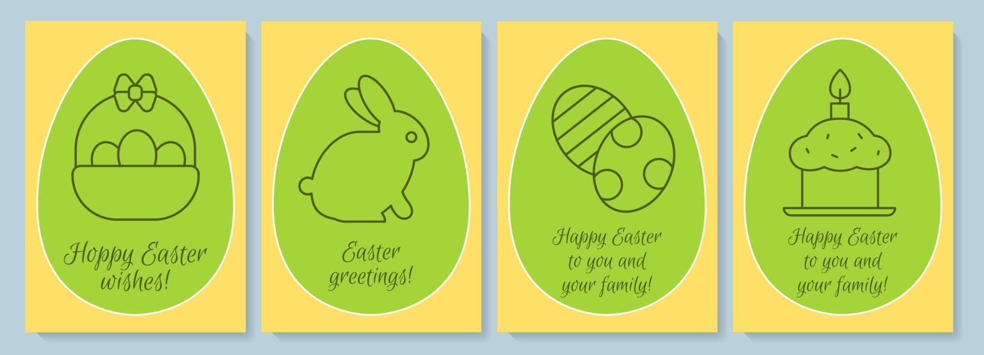 Congratulations on Easter postcard with linear glyph icon set. Greeting card with decorative vector design. Simple style poster with creative lineart illustration. Flyer with holiday wish