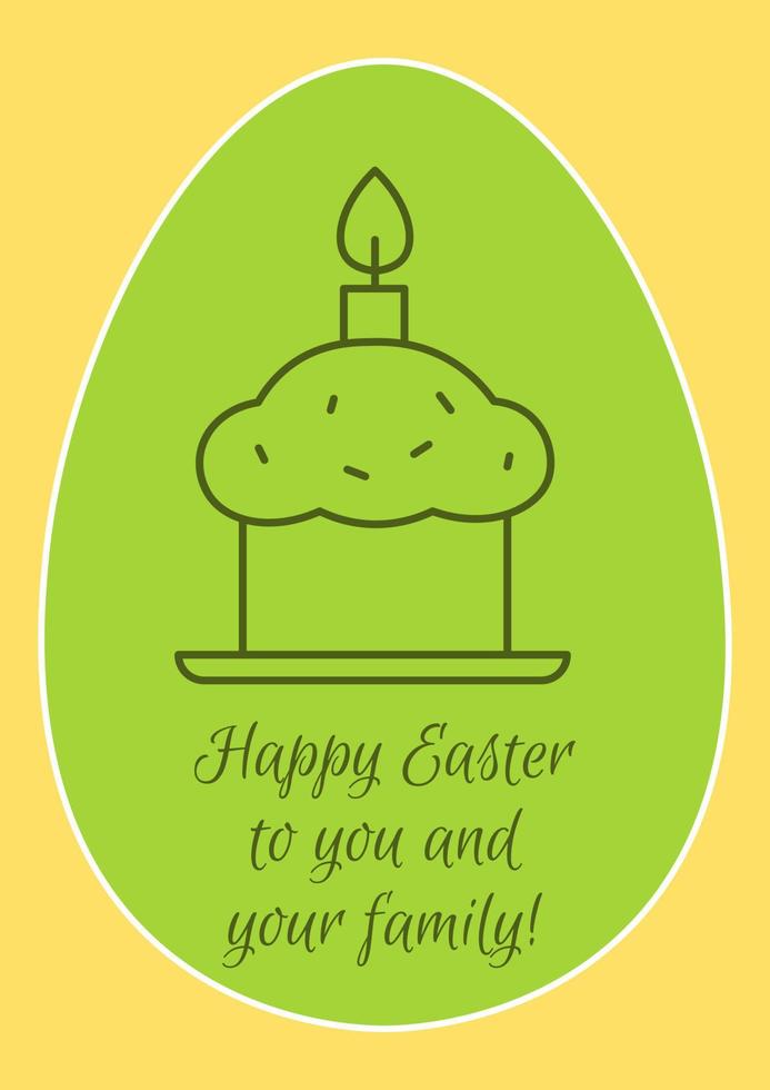 Wishing happy easter to you, your family postcard with linear glyph icon. Greeting card with decorative vector design. Simple style poster with creative lineart illustration. Flyer with holiday wish