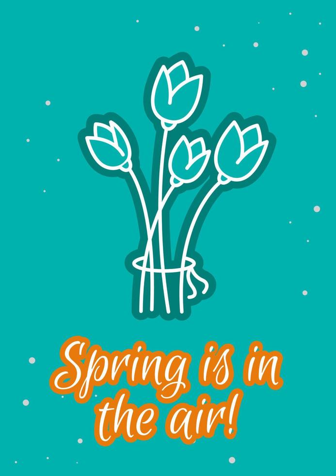 Waiting for spring postcard with linear glyph icon. Seasonal regrowth. Greeting card with decorative vector design. Simple style poster with creative lineart illustration. Flyer with holiday wish