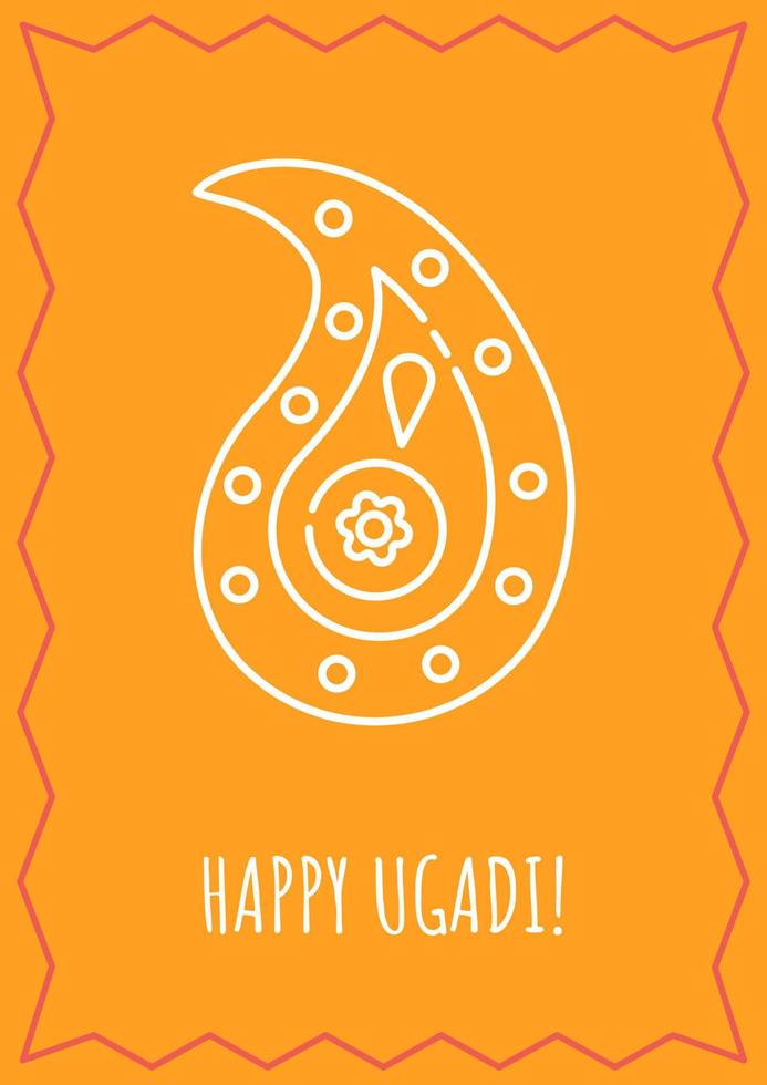 Wishing happy ugadi postcard with linear glyph icon. Indian holiday. Greeting card with decorative vector design. Simple style poster with creative lineart illustration. Flyer with holiday wish