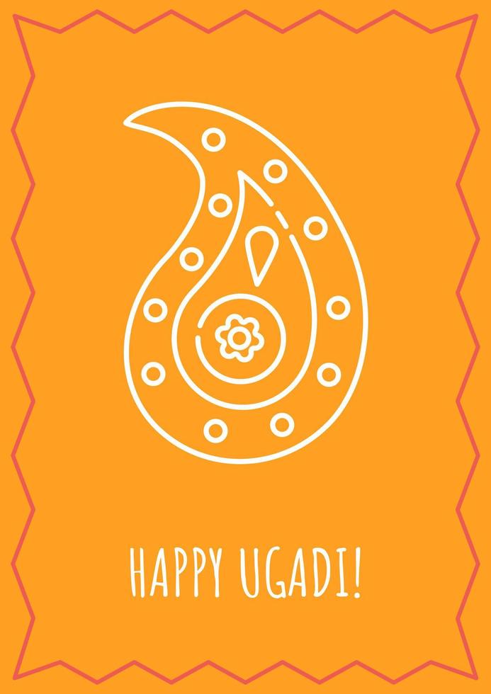 Wishing happy ugadi postcard with linear glyph icon. Indian holiday. Greeting card with decorative vector design. Simple style poster with creative lineart illustration. Flyer with holiday wish