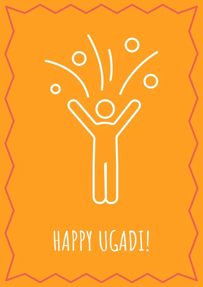 Celebrating ugadi postcard with linear glyph icon. Happy holiday. Greeting card with decorative vector design. Simple style poster with creative lineart illustration. Flyer with holiday wish