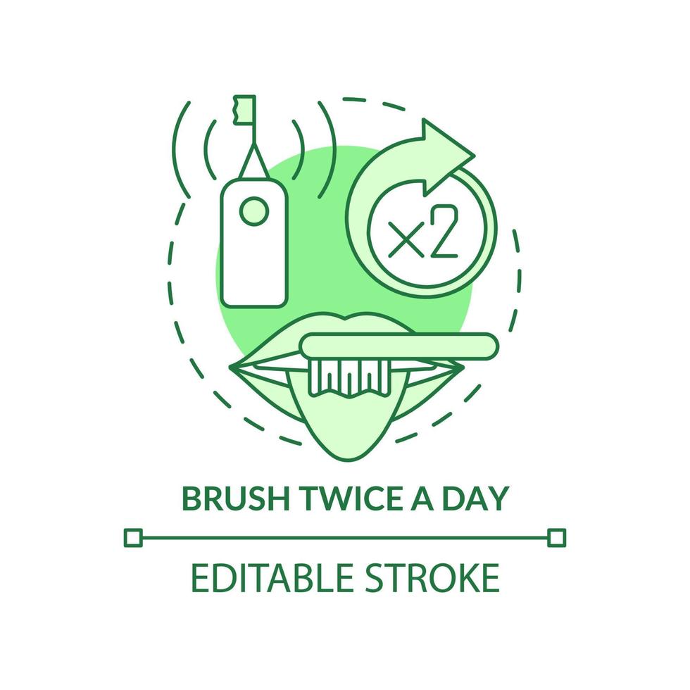 Brush twice every day green concept icon. Good oral health condition abstract idea thin line illustration. Dental cleaning. Isolated outline drawing. Editable stroke. Arial, Myriad Pro-Bold fonts used vector