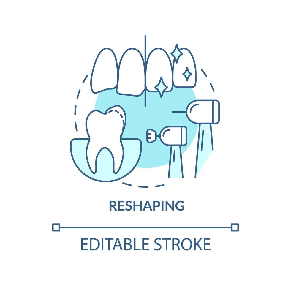 Reshaping turquoise concept icon. Removing tooth enamel abstract idea thin line illustration. Dental contouring. Isolated outline drawing. Editable stroke. Arial, Myriad Pro-Bold fonts used vector