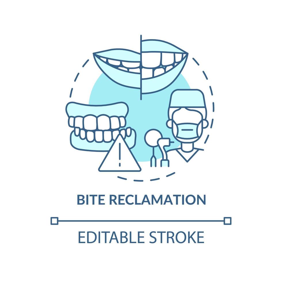 Bite reclamation turquoise concept icon. Aesthetic dentistry abstract idea thin line illustration. Orthodontic treatment. Isolated outline drawing. Editable stroke. Arial, Myriad Pro-Bold fonts used vector