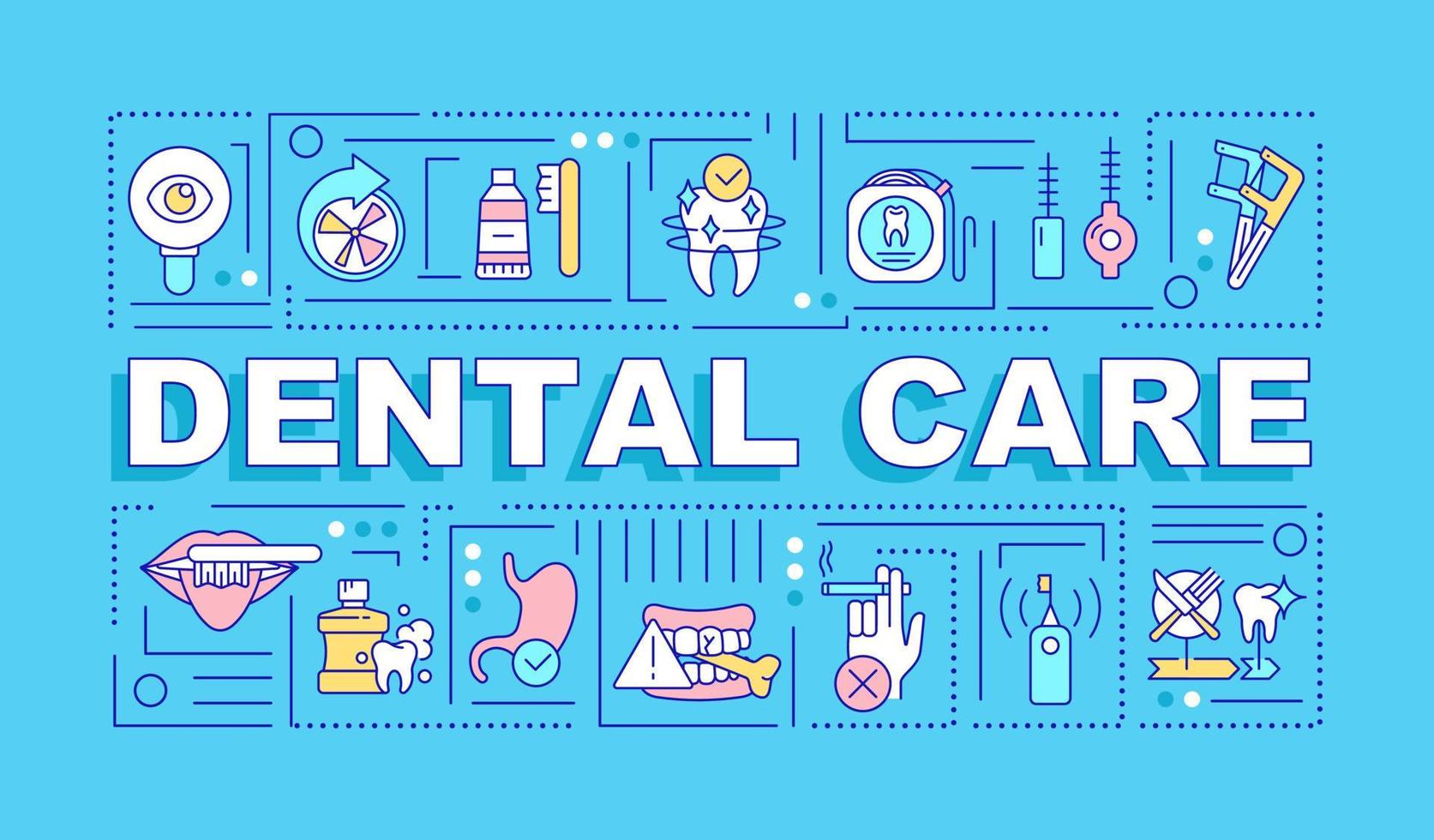 Dental care word concepts blue banner. Maintain healthy gums. Cleaning session. Infographics with icons on color background. Isolated typography. Vector illustration with text. Arial-Black font used