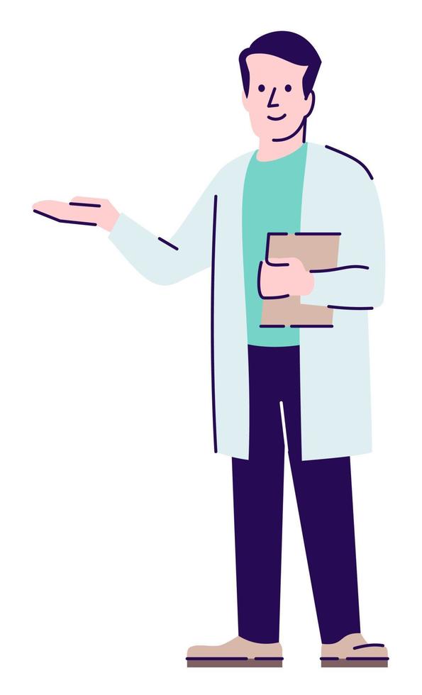 Providing excellent customer service semi flat RGB color vector illustration. Male medical administrative assistant isolated cartoon character on white background