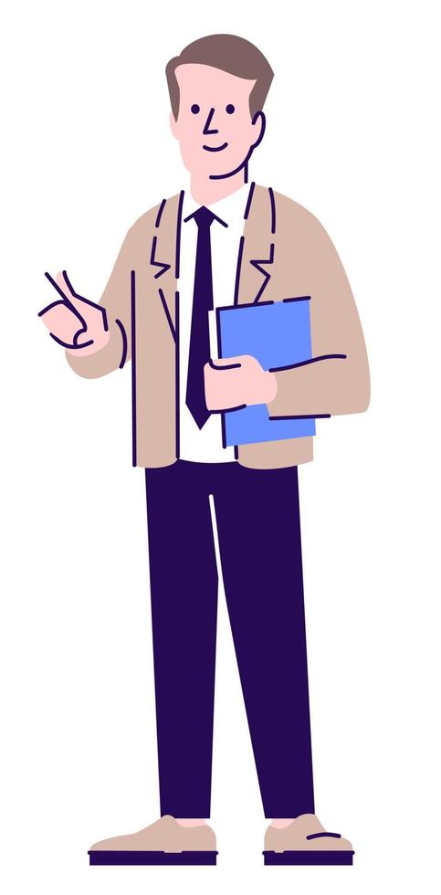 Ilustración de vector de color rgb semi plano de trabajo corporativo. consejero universitario masculino en traje formal personaje de dibujos animados aislado sobre fondo blanco