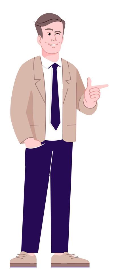 Playful behavior semi flat RGB color vector illustration. Coquette man winking isolated cartoon character on white background