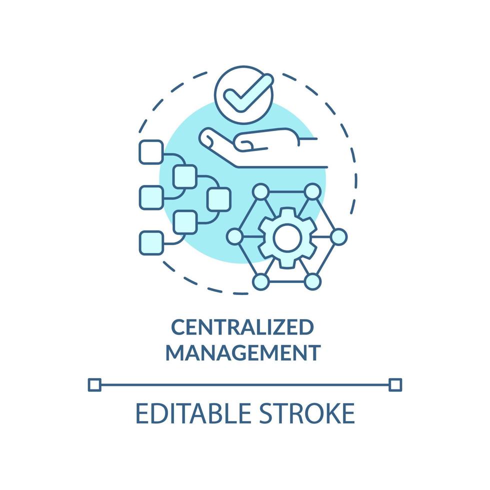 Centralized management turquoise concept icon. Network building. UCaaS advantages abstract idea thin line illustration. Isolated outline drawing. Editable stroke. Arial, Myriad Pro-Bold fonts used vector