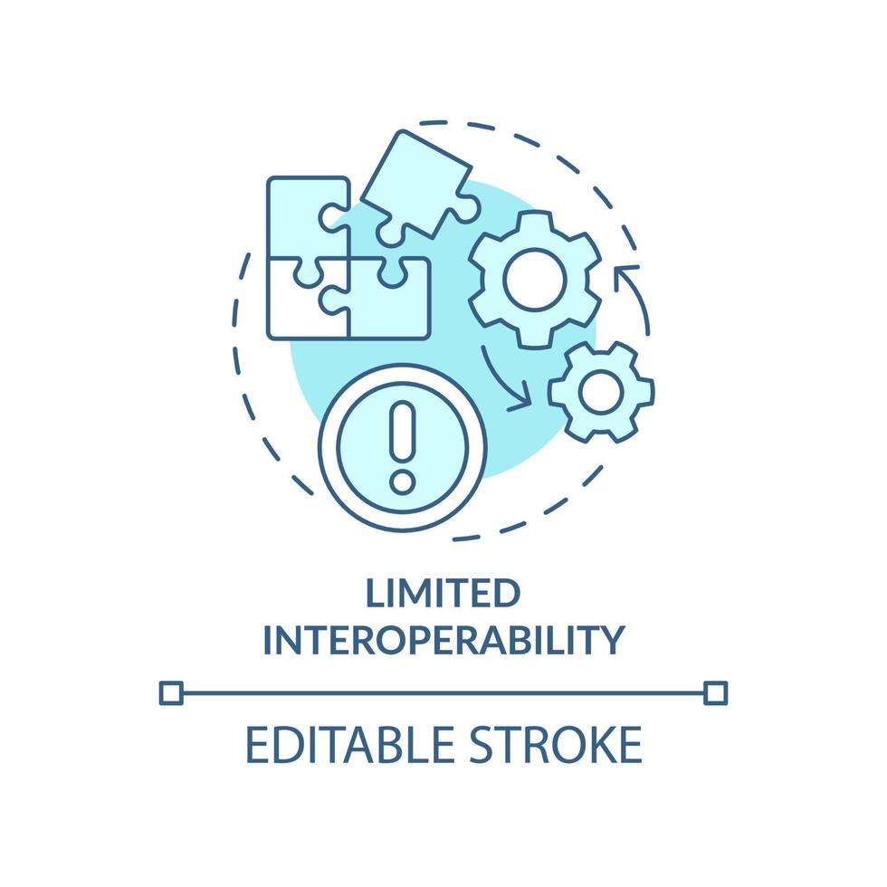 Limited interoperability turquoise concept icon. Network setting. UCaaS issues abstract idea thin line illustration. Isolated outline drawing. Editable stroke. Arial, Myriad Pro-Bold fonts used vector