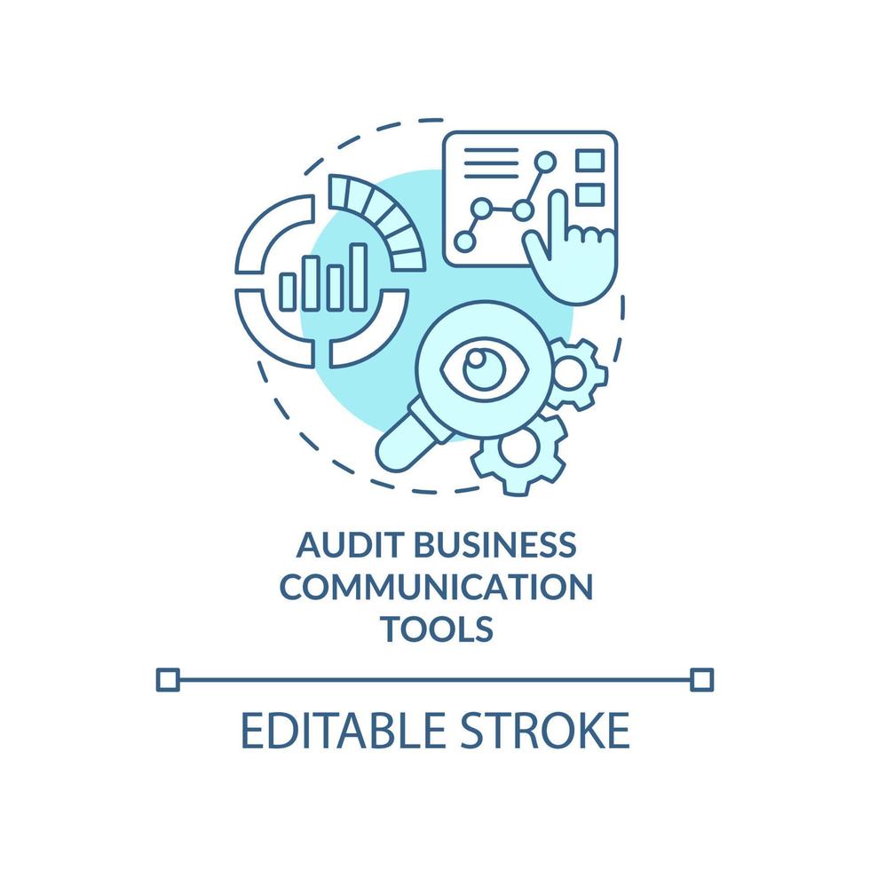 Audit business communication tools turquoise concept icon. Move to UCaaS system abstract idea thin line illustration. Isolated outline drawing. Editable stroke. Arial, Myriad Pro-Bold fonts used vector