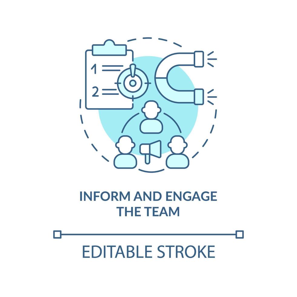 Inform and engage team turquoise concept icon. Communication tool. Move to UCaaS abstract idea thin line illustration. Isolated outline drawing. Editable stroke. Arial, Myriad Pro-Bold fonts used vector
