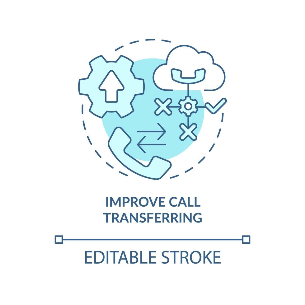 Improve call transferring turquoise concept icon. Easy communication. UCaaS benefits abstract idea thin line illustration. Isolated outline drawing. Editable stroke. Arial, Myriad Pro-Bold fonts used vector