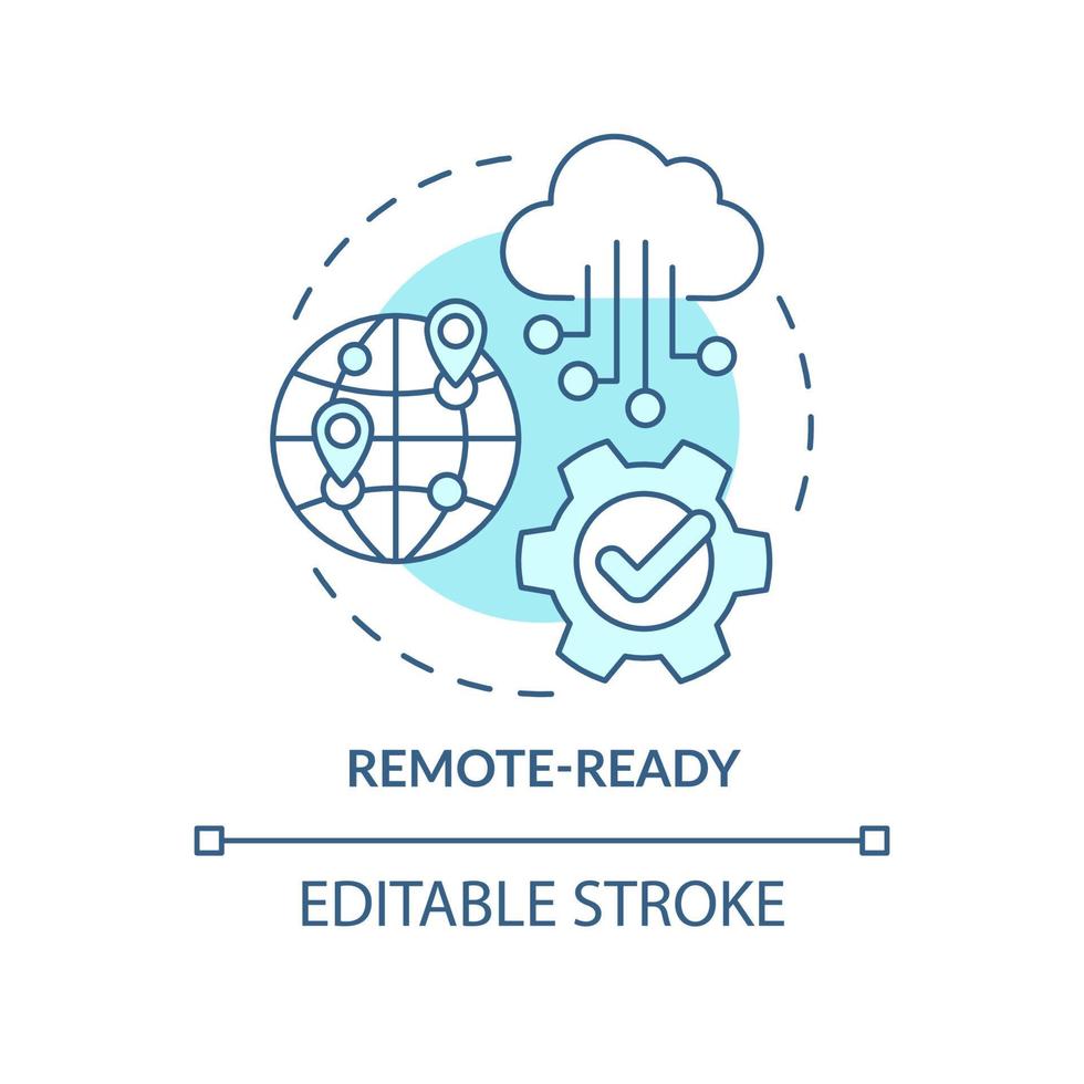 Remote-ready turquoise concept icon. Cloud delivered service. Benefits of VOIP system abstract idea thin line illustration. Isolated outline drawing. Editable stroke. Arial, Myriad Pro-Bold fonts used vector