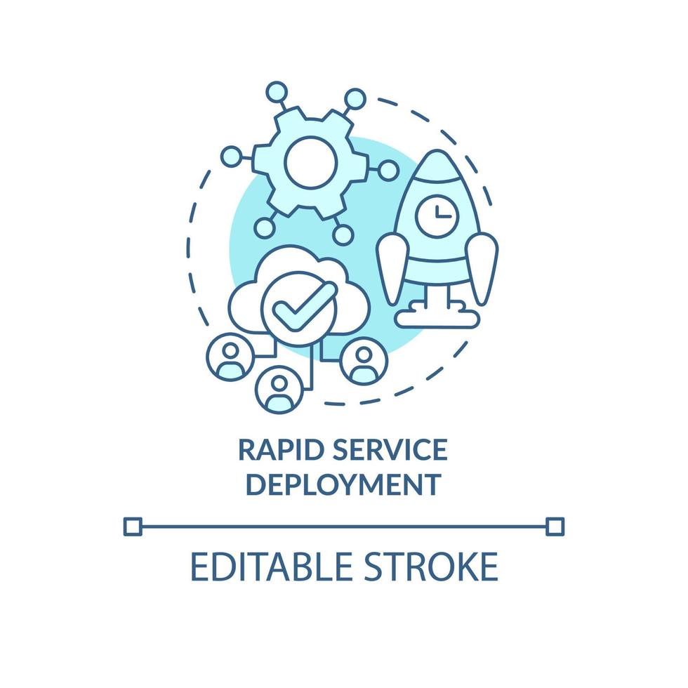 Rapid service deployment turquoise concept icon. Connection tool. UCaaS advantages abstract idea thin line illustration. Isolated outline drawing. Editable stroke. Arial, Myriad Pro-Bold fonts used vector