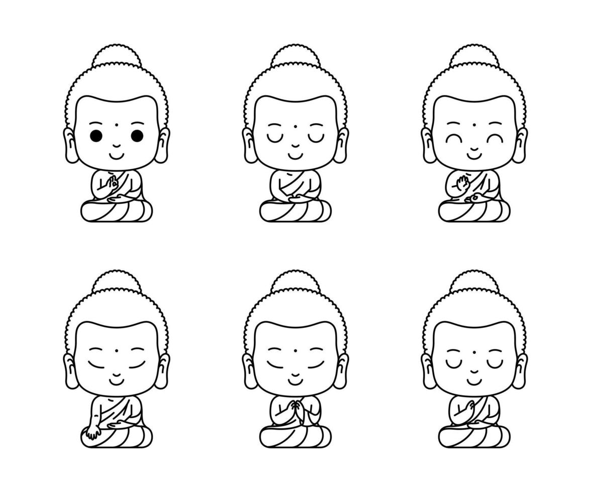 pequeño buda personaje de dibujos animados meditación esquema vector